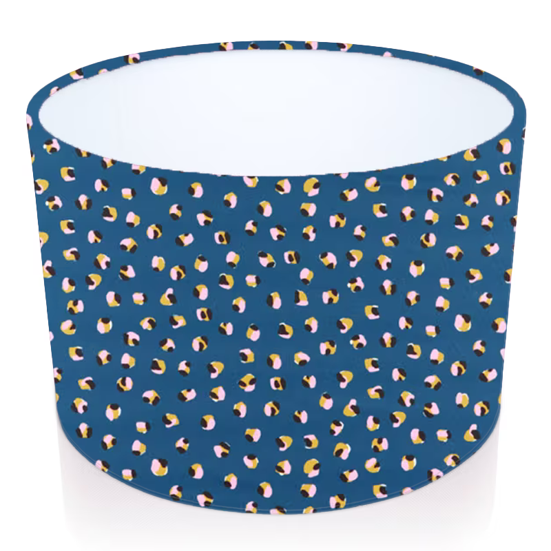 Handmade Drum Lampshade. Leopard Dots. Denim / Milkshake. Scion