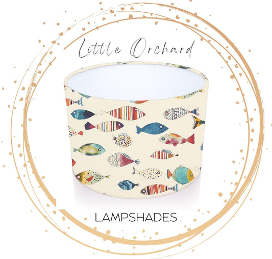 Handmade Drum Lampshade. Gone Fishing. Prestigious Textiles.