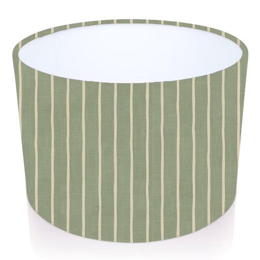 Handmade Drum Lampshade. Pencil Stripe in Lichen. Iliv