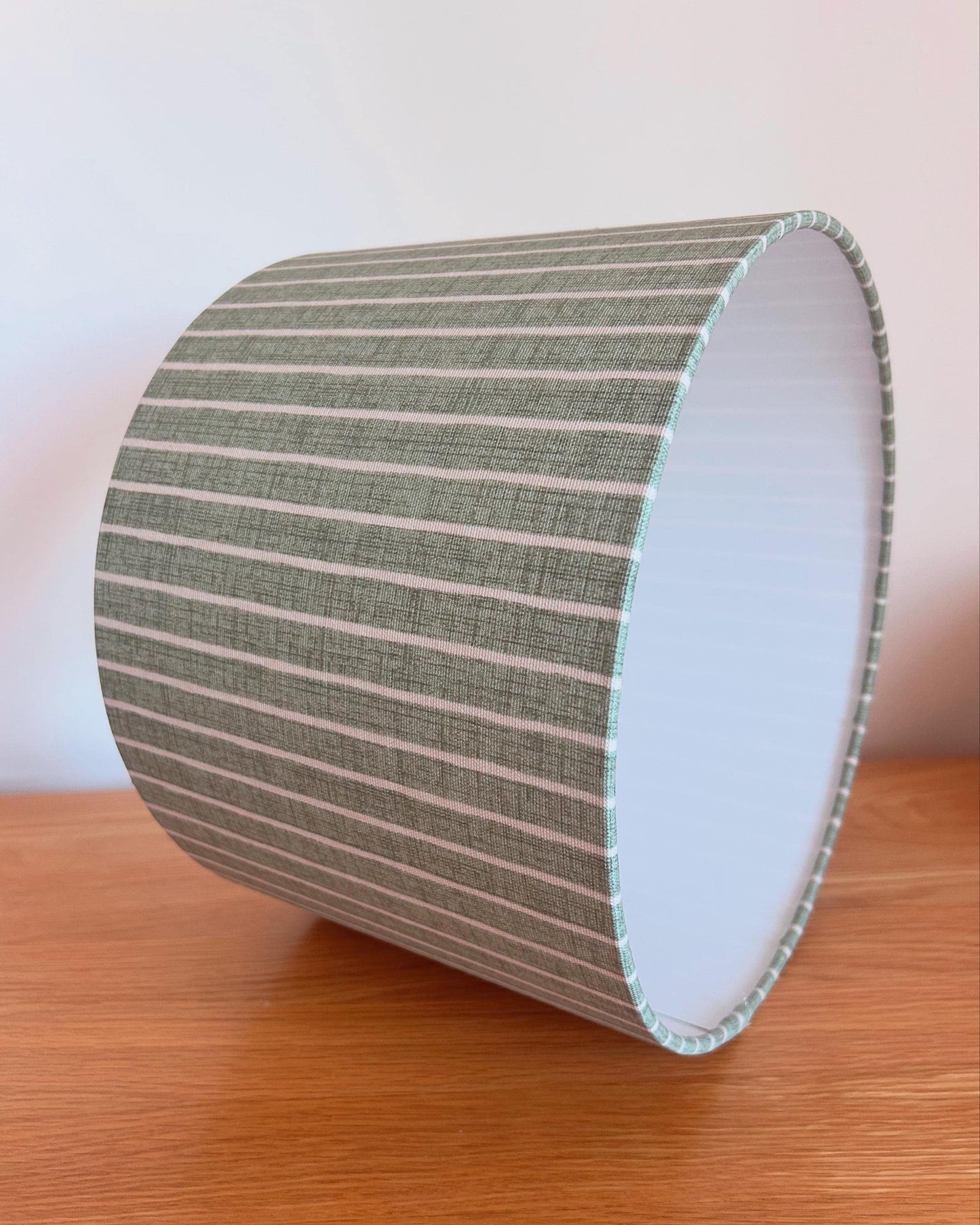 Handmade Drum Lampshade. Pencil Stripe in Lichen. Iliv