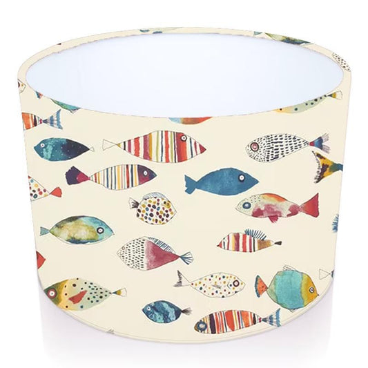 Handmade Drum Lampshade. Gone Fishing. Prestigious Textiles.