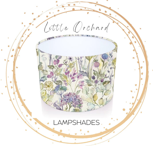 Handmade Drum Lampshade Country Hedgerow in Lilac Cream. Voyage Maison