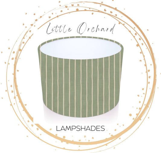 Handmade Drum Lampshade. Pencil Stripe in Lichen. Iliv