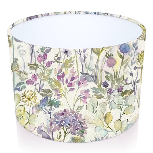 Handmade Drum Lampshade Country Hedgerow in Lilac Cream. Voyage Maison