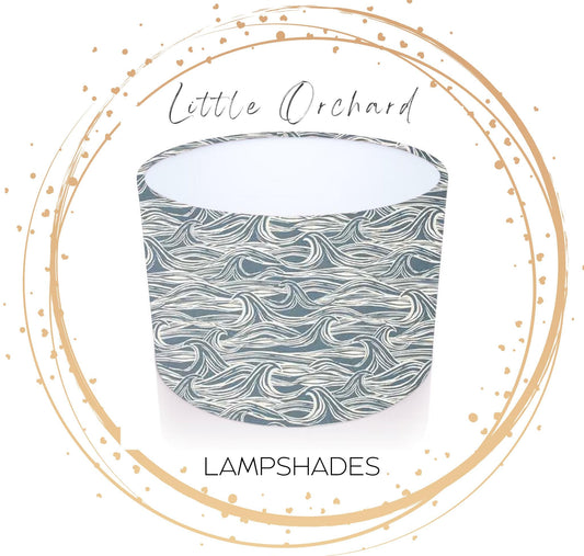 Handmade Drum Lampshade Surf in Navy. Clarke and Clarke