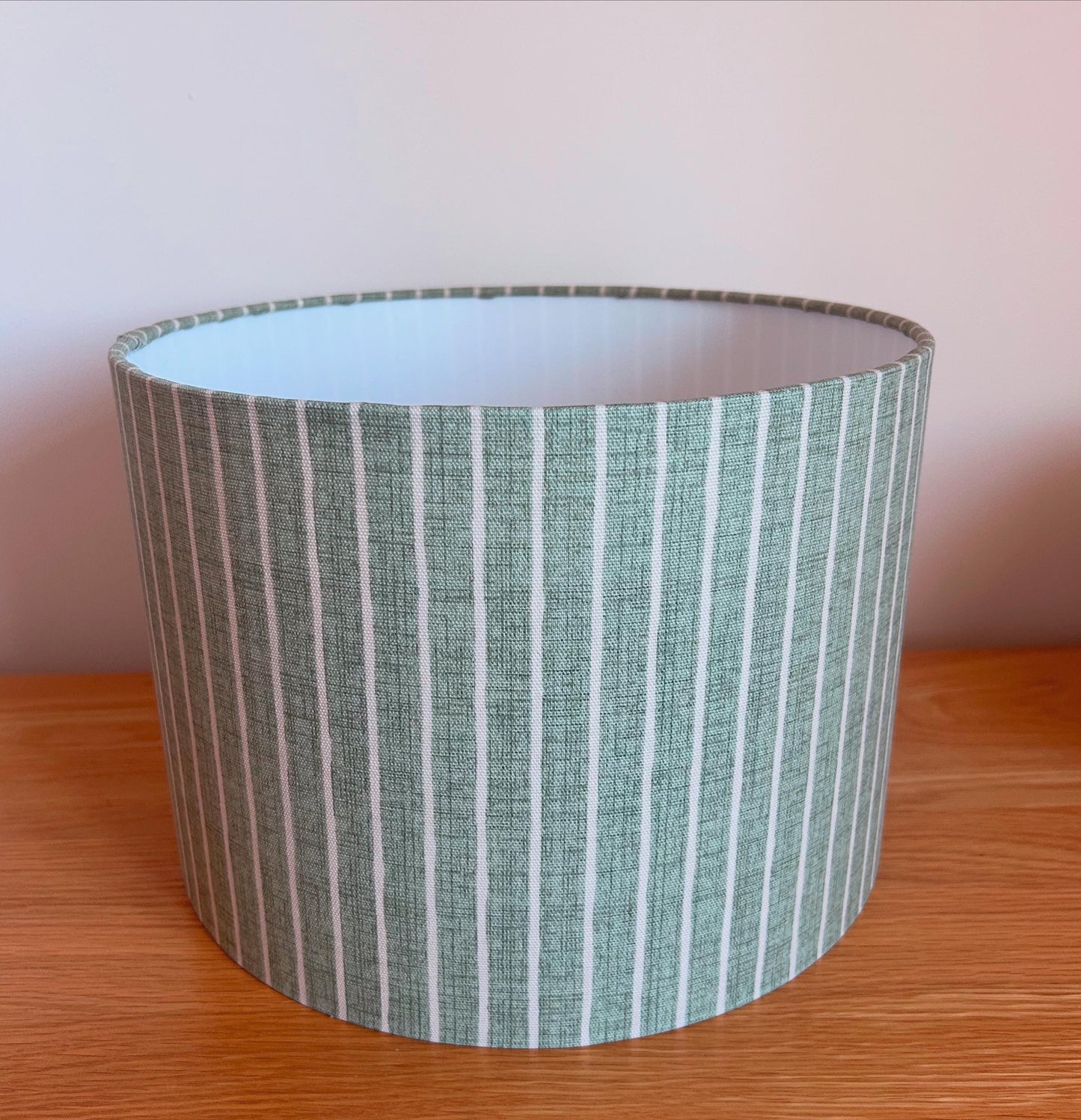 Handmade Drum Lampshade. Pencil Stripe in Lichen. Iliv